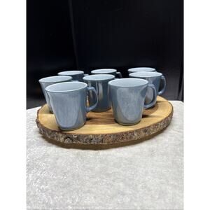 Set of 8 Pyrex & CorningWare Blue 8oz Coffee Mugs VTG 70's Milk Glass Cups